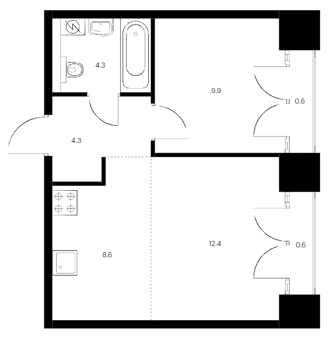 1-комнатная квартира 40.7 м², 9/9 эт., ЖК «Лермонтовский 54»